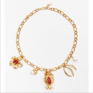 Zara Pomegranate Fruit Multi-Charm Chain Baroque Round Pearls Beads Necklace